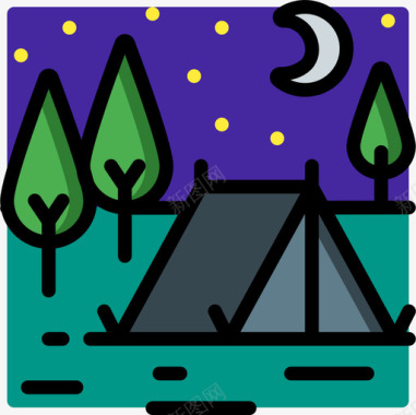 帐篷乡村8线性颜色图标图标