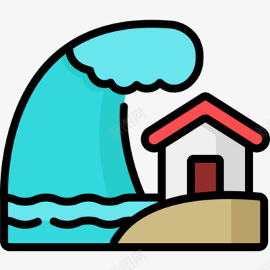 海啸自然灾害24线性颜色图标图标