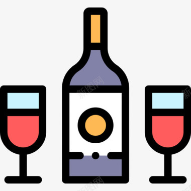 酒瓶葡萄酒3线性颜色图标图标
