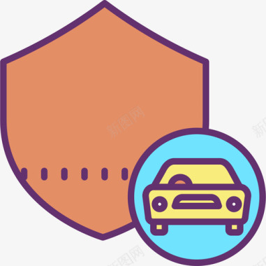 汽车保险安全14线性颜色图标图标