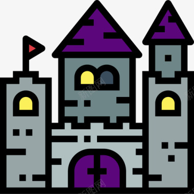 城堡魔术师3线性颜色图标图标