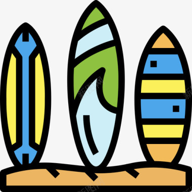 冲浪板夏季60线性颜色图标图标