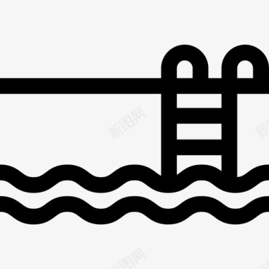 游泳池新年猪直线型图标图标