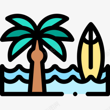 海滩旅行214线性颜色图标图标