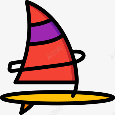 风帆冒险运动16线性颜色图标图标