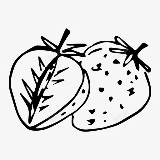 草莓水果素描图标svg_新图网 https://ixintu.com 水果 素描 草莓 黑白水果