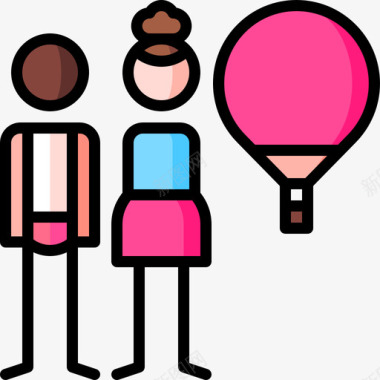 热气球情人节62线性颜色图标图标