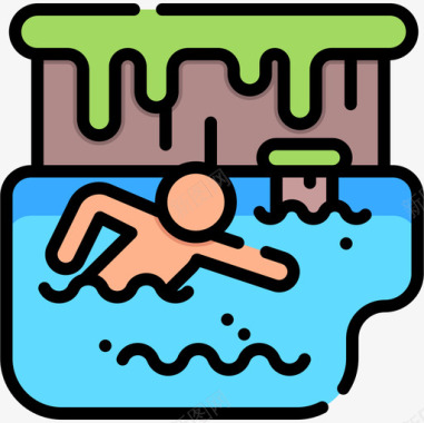 游泳自由时间10线性颜色图标图标