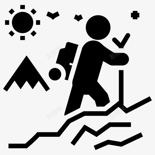 徒步旅行冒险背包旅行图标svg_新图网 https://ixintu.com 冒险 徒步旅行 徒步旅行和露营字形图标 搭便车 攀岩 背包旅行