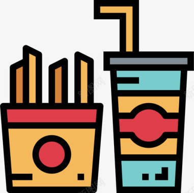 快餐33号咖啡厅线性颜色图标图标