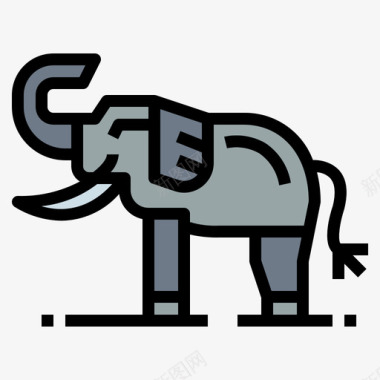 大象非洲8线形颜色图标图标
