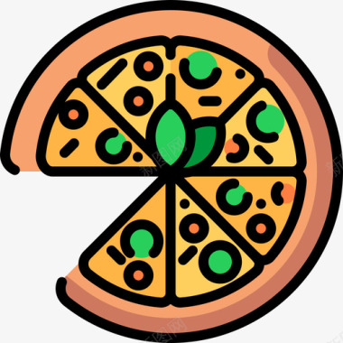 披萨纯素食品4原色图标图标