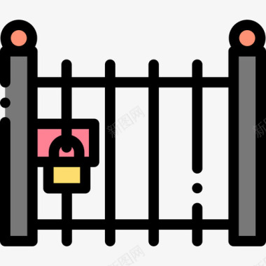 围栏防护和安全15线性颜色图标图标