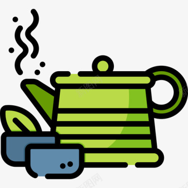 茶瑜珈和米酒线性颜色图标图标