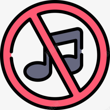 没有音乐信号禁止5线性颜色图标图标
