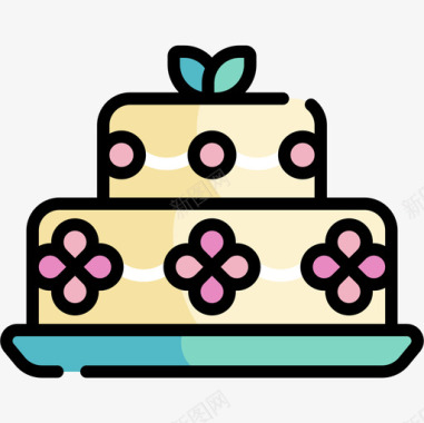 蛋糕婚礼182线性颜色图标图标