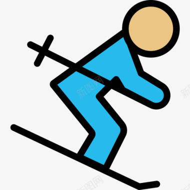 滑雪第8季线性颜色图标图标