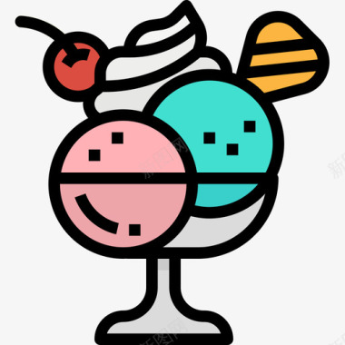 冰淇淋72号餐厅线性颜色图标图标