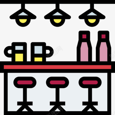 酒吧晚餐3线性颜色图标图标