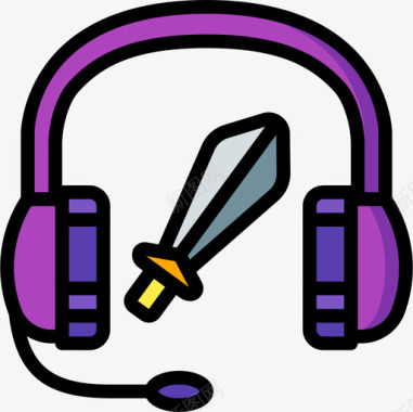 耳机电脑游戏4线性颜色图标图标
