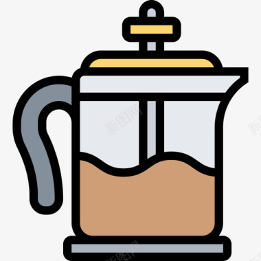 法国出版社咖啡57线性颜色图标图标