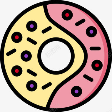 甜甜圈面包房66线性颜色图标图标