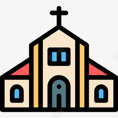 教堂城市生活10线性色彩图标图标