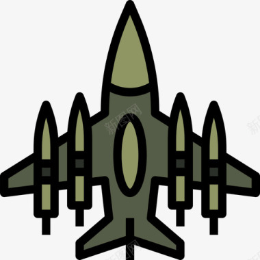 飞机军事元素2线性颜色图标图标