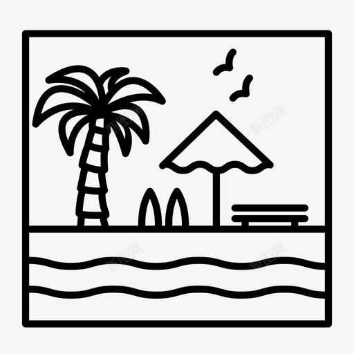 海滩棕榈树海边图标svg_新图网 https://ixintu.com 图标 度假 棕榈树 波浪 海滩 海边