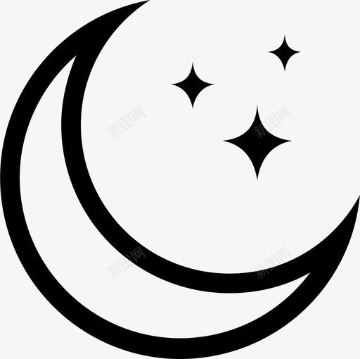 月亮新月半月图标svg_新图网 https://ixintu.com 半月 夜 新月 星星 月亮