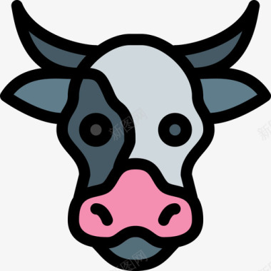 牛动物43线性颜色图标图标