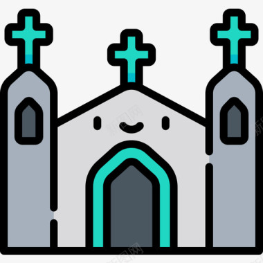 教堂圣帕特里克斯第7天线性颜色图标图标
