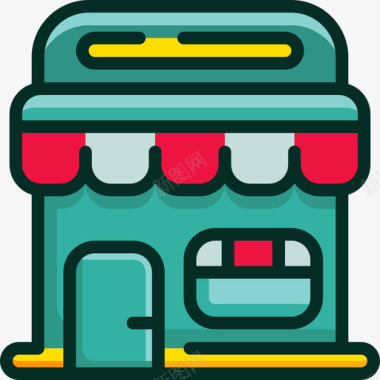 商店购物和商店4线性颜色图标图标