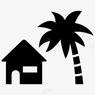 海滩别墅棕榈树度假村图标图标