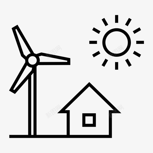 生态屋生态绿色能源图标svg_新图网 https://ixintu.com 图标 生态 线图 绿色 能源 自然 风车