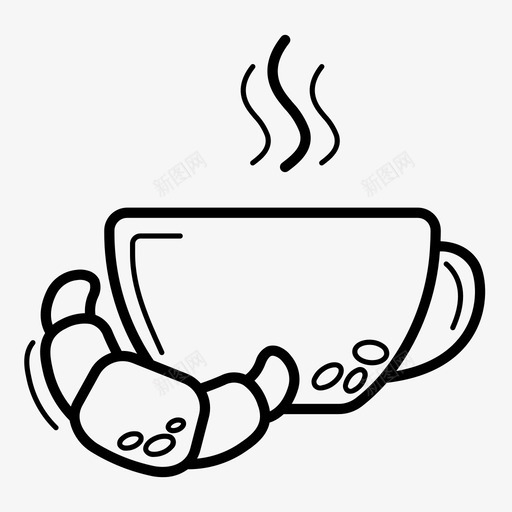 茶和牛角包咖啡甜点图标svg_新图网 https://ixintu.com 咖啡 收集 牛角 甜点 食物