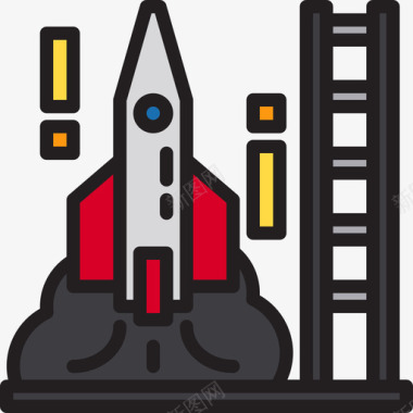 火箭发射太空和宇宙线性颜色图标图标