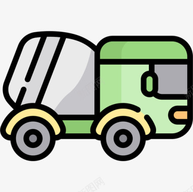 水泥搅拌机车辆和运输3线性颜色图标图标