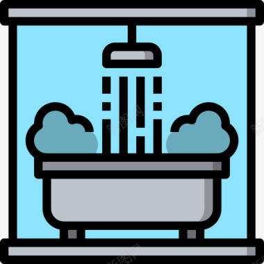 浴缸生活方式31线性颜色图标图标