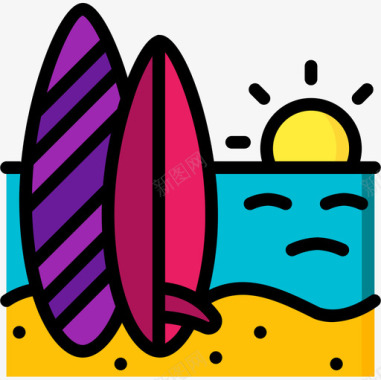 冲浪板热带28线性颜色图标图标