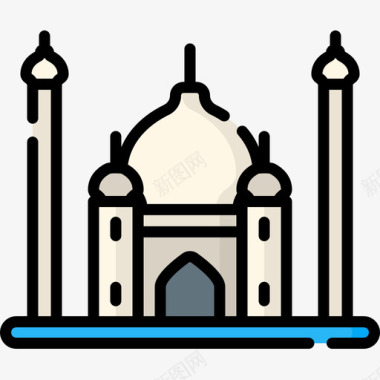 泰姬陵印度共和国第二天线性颜色图标图标