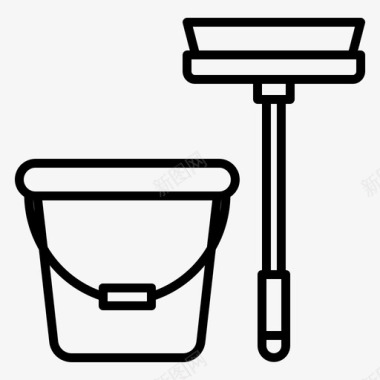 拖把和桶清洁卫生图标图标