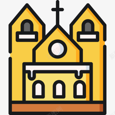教堂圣诞城3线性颜色图标图标