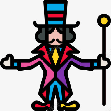 魔术师马戏团70线性颜色图标图标