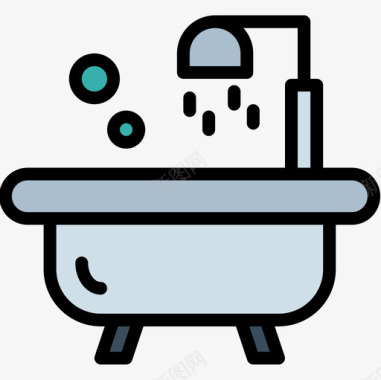 浴缸旅舍3线性颜色图标图标