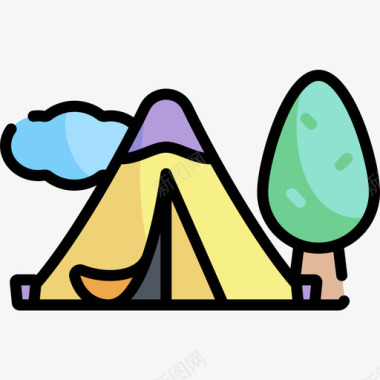 帐篷嬉皮士17线性颜色图标图标