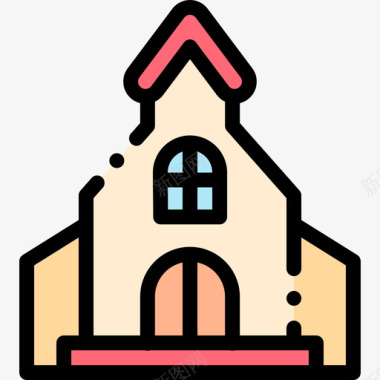 教堂复活节38线性颜色图标图标