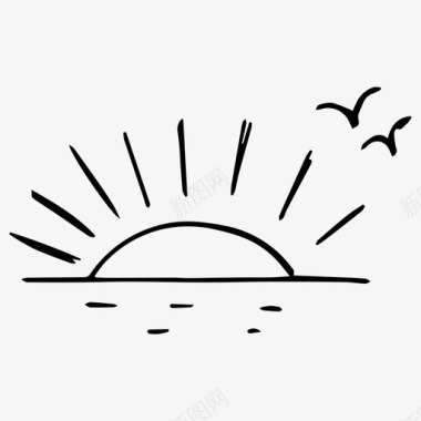 太阳小鸟手绘图标图标