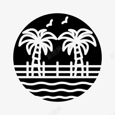 海滩水上棕榈树图标图标
