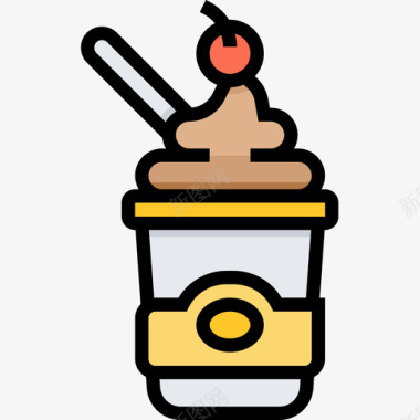 冰淇淋杯街头食品和食品卡车司机线性颜色图标图标
